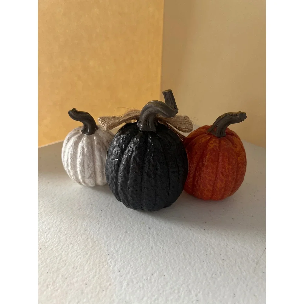 Halloween EEK Pumpkin Trio Decorative Accents Orange Black White Farmhouse Decor